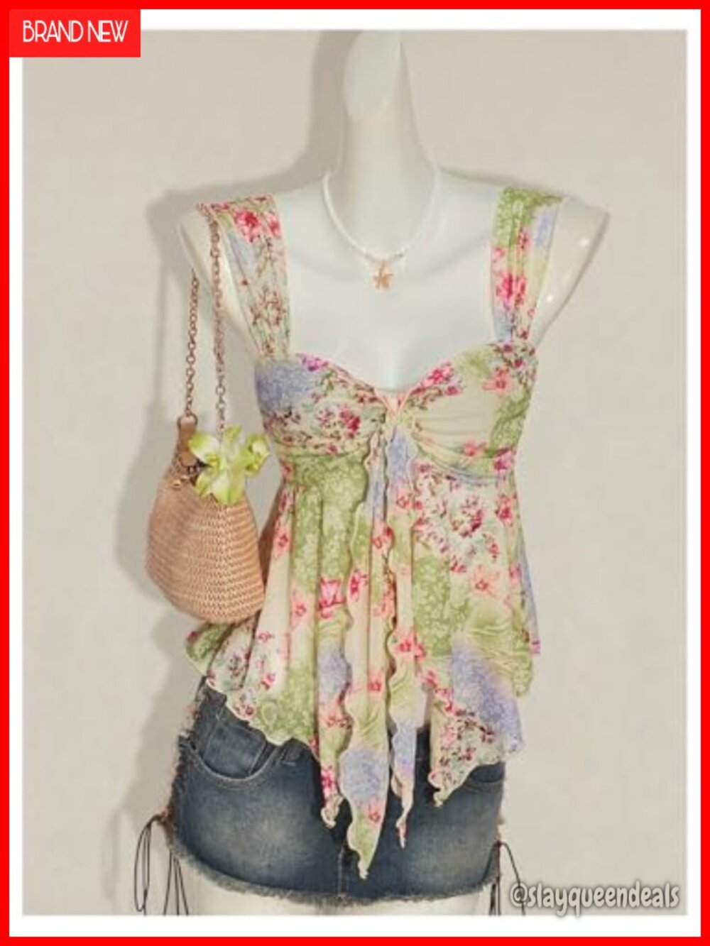 Flowy Baby Doll Tank Top Y2k Mesh Going Out Top Peplum Shirt Party Rave - Picture 3 of 6
